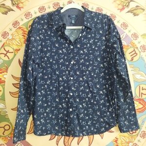 Chaps Navy Floral Button Up Shirt Size XL